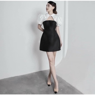 Đầm váy freesize đen phối cổ trắng