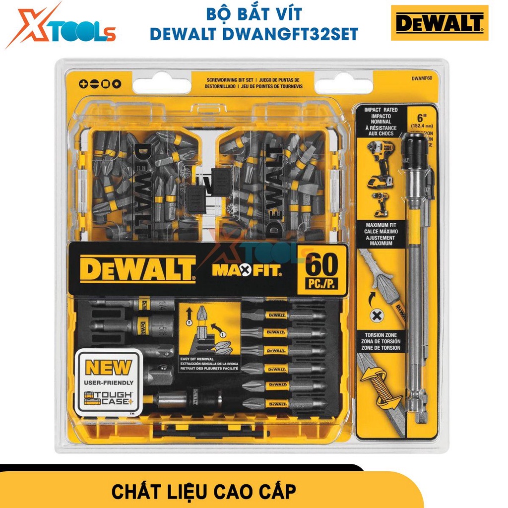 Bộ mũi vít 32 chi tiết DEWALT DWANGFT32SET hỗ trợ bắt, nối vít có từ, đầu vít khoẻ, cứng, chắc chắn [CHÍNH HÃNG][XTOOLS]
