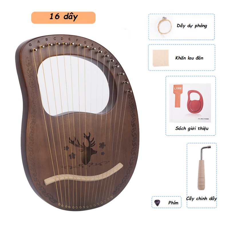 [Lyre 16 Dây] Đàn Lyre 16 dây BH90968-MOLIN Harp đầy đủ phụ kiện kèm theo như hình âm vang hay trong , ấm