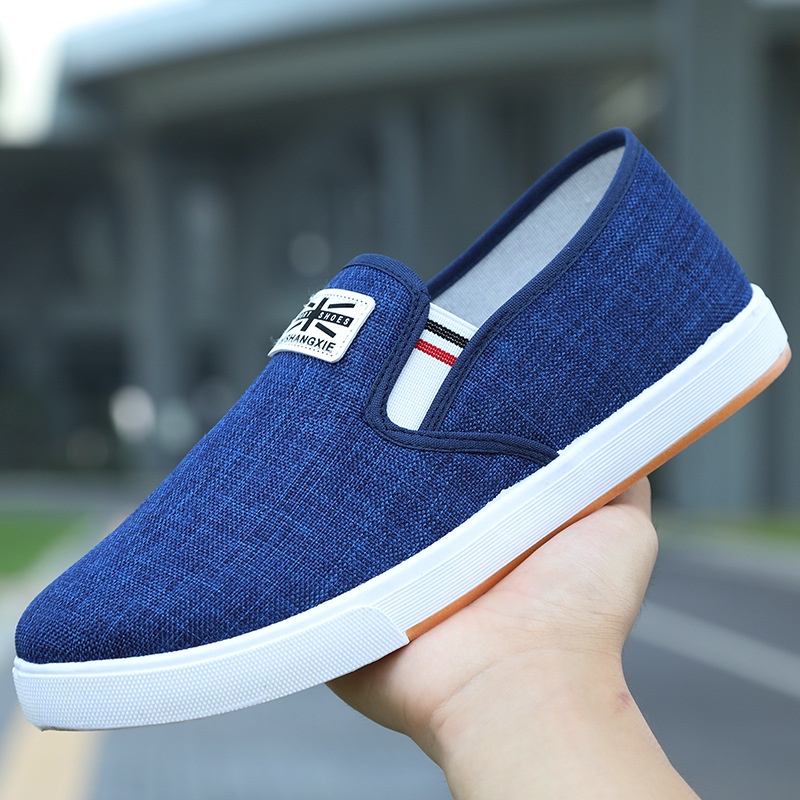 Giày lười denim đế bằng cổ thấp phong cách thời trang cho nam