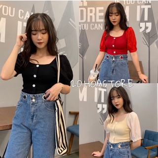 ÁO LEN TAY BỒNG MIX TAY VOAN CROPTOP ULZZANG