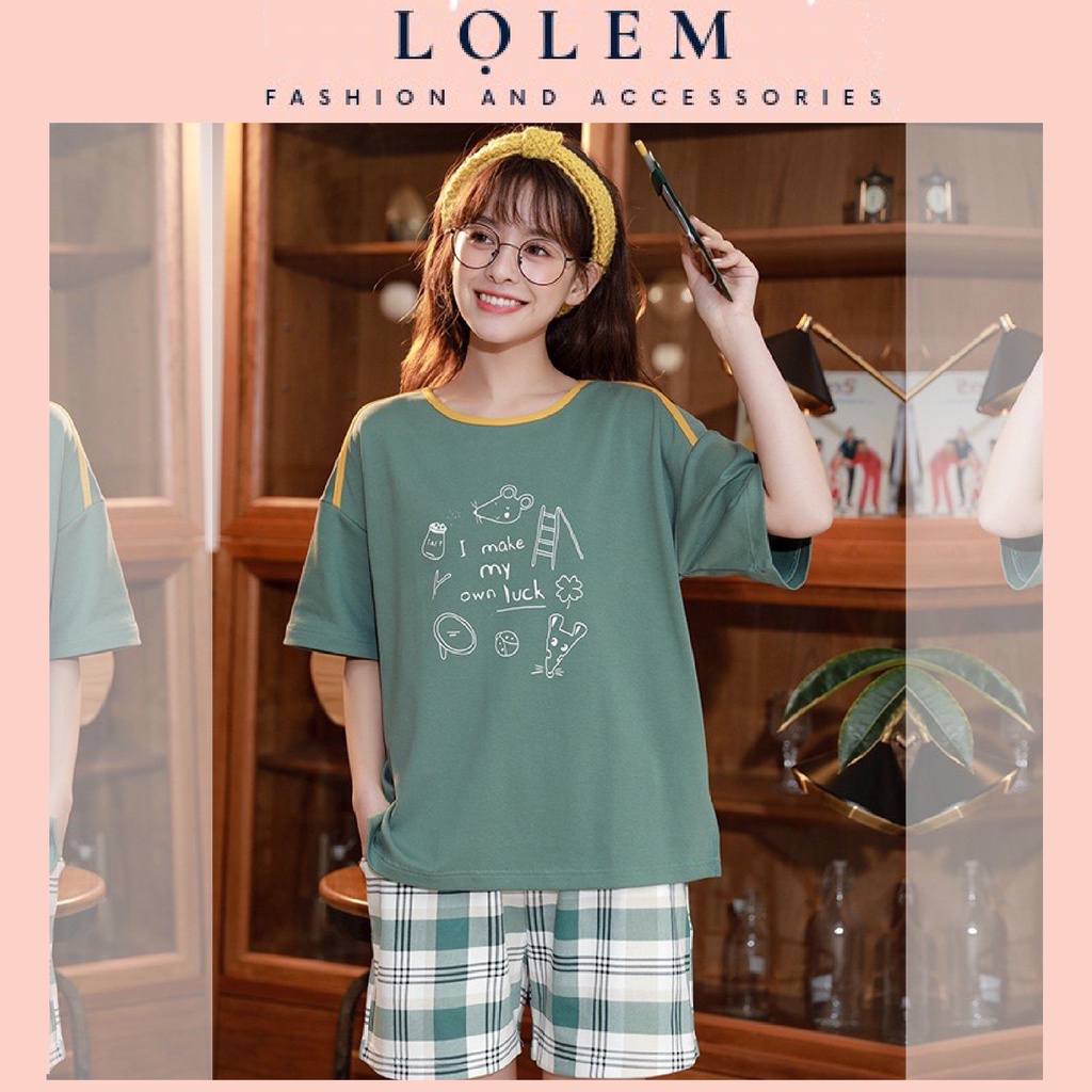 Bộ Mặc Nhà Nữ , Bộ Đồ Ngủ Cổ Tròn Cộc Tay Chất Cotton Mềm Thời Trang Xuân Hè Cao Cấp 2022