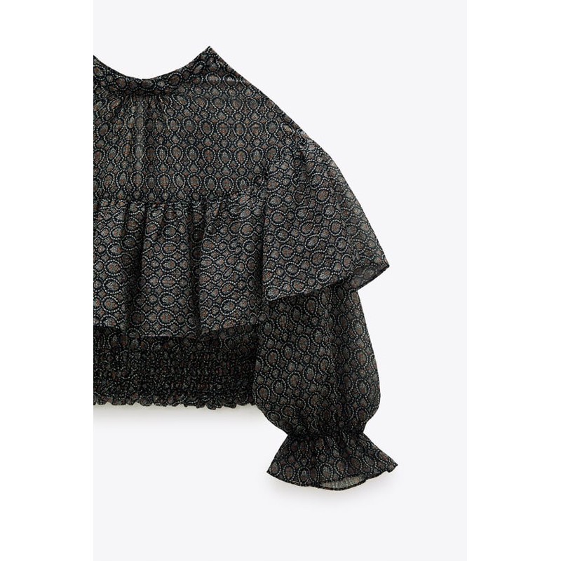 Áo ZARA croptop hoạ tiết phối chỉ kim tuyến