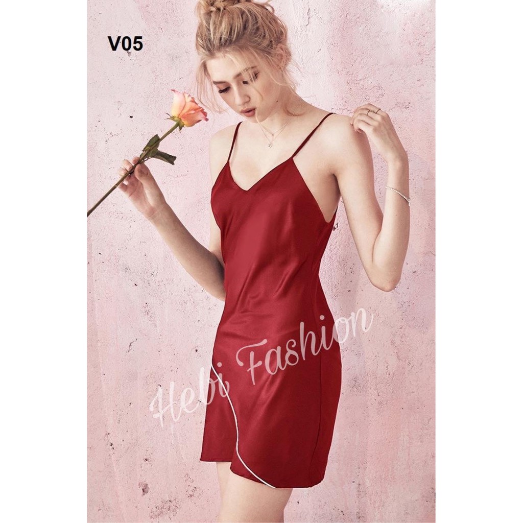 Váy ngủ lụa cổ V