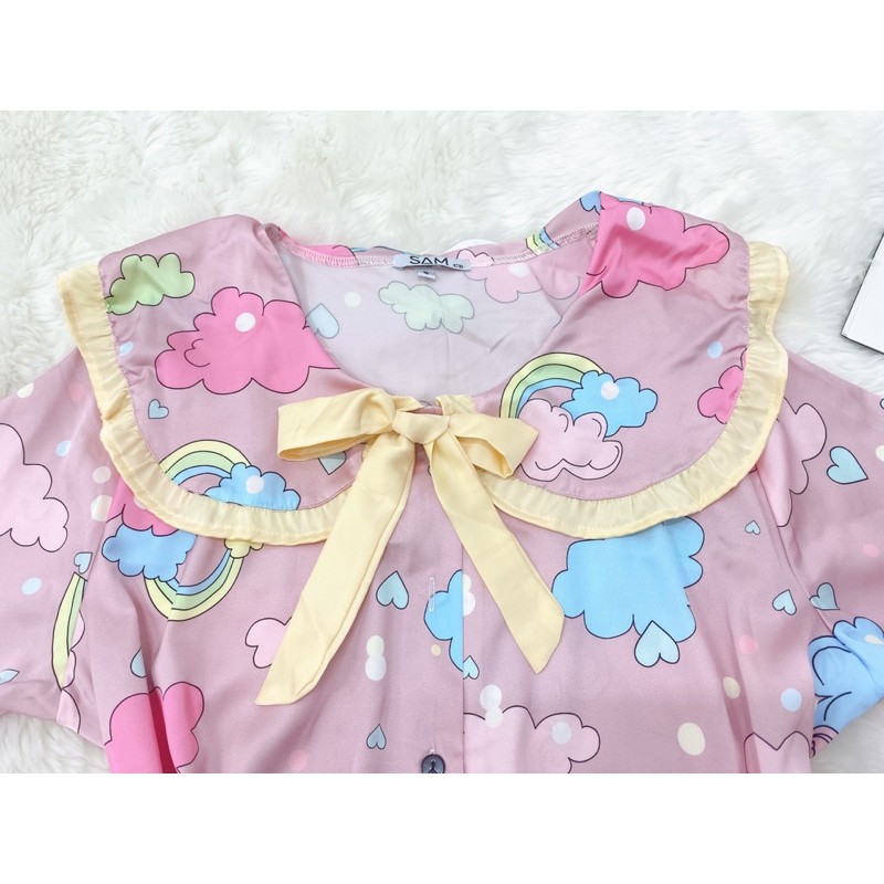 Đồ Ngủ Pijama Lụa Latin, Tay Ngắn Quần Ngắn Siêu Xinh, Tiểu Thư Mềm Mịn, Độc Lạ Khó Tìm, Sang Chảnh Hàn Quốc *