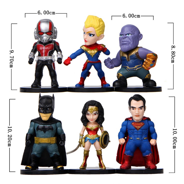 Combo mô hình 06 nhân vật siêu anh hùng Batman, Superman, Antman, WonderWoman