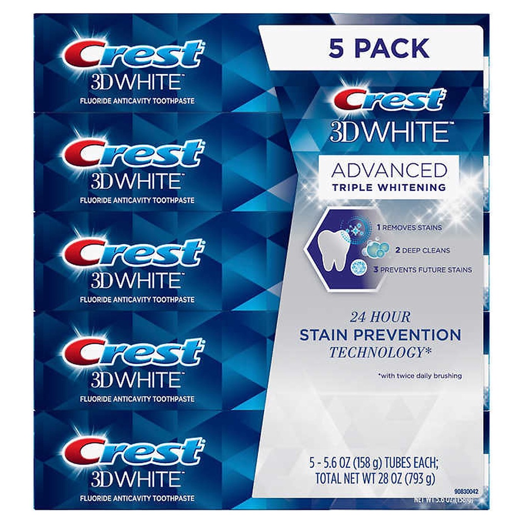 5 Tuýp Kem Đánh Răng Crest 3D White Advanced Triple Whitening (5 x 158g)