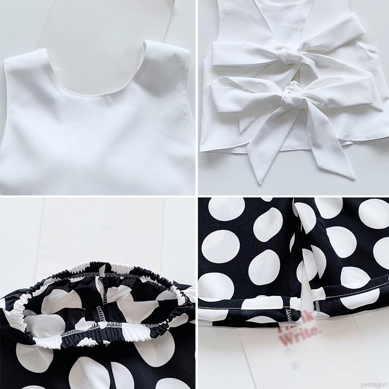 Set Áo Cộc Tay Chấm Bi + Quần Dài Ống Rộng Thời Trang Cho Bé Gái