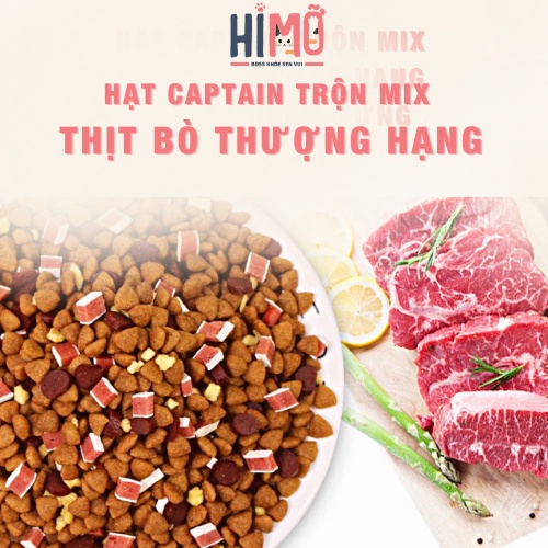 Hạt cho chó captain cho cún kén ăn, gầy gò - Bao 2.5kg Hạt cho chó mix thịt bò phô mai cá hồi, có túi chiết dùng thử