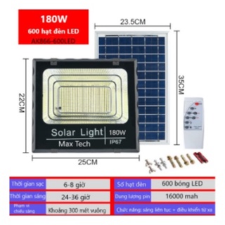 ĐÈN NĂNG LƯỢNG MẶT TRỜI MAX TECH - 180W SOLAR LIGHT - PIN SẠC TRỌN DỜI - D1060