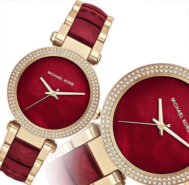 ♥️Đồng hồ nữ MICHAEL KORS MK6427 Parker Crystallized Gold tone steel and Garnet Acetate Bracelet Women’s Watch 39mm