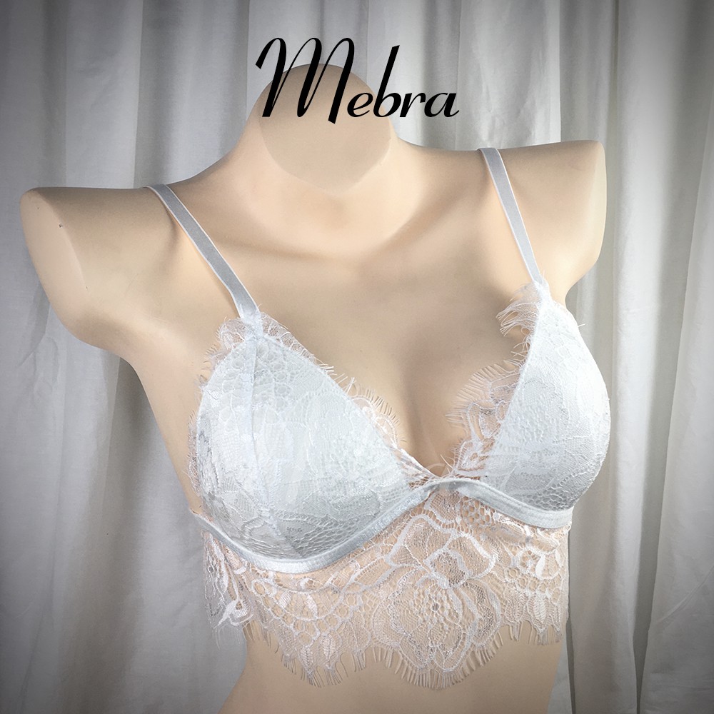 Áo Bralette không gọng, mút mỏng kết hợp chân ren sexy, gợi cảm, sang trọng ren hoa trắng lông mi Mebra CR035 | BigBuy360 - bigbuy360.vn