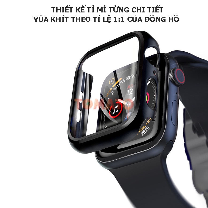 Ốp Nhựa Cứng Viền Nhám Có Kính Cường Lực Dành Cho Apple Watch Full Size 38/40/42/44mm - Phụ Kiện Tomato