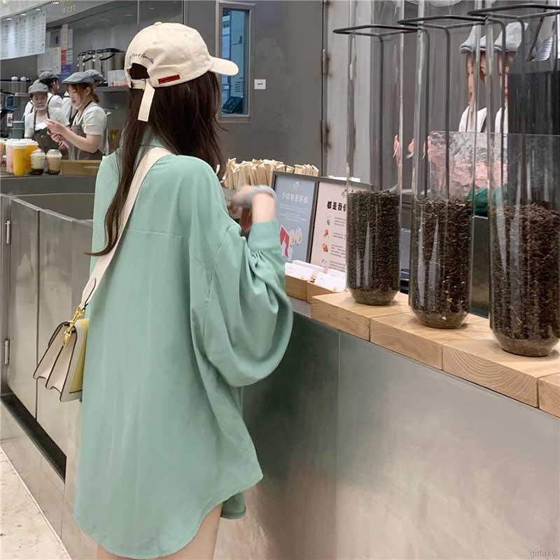 Áo sơ mi dài tay dáng rộng màu trơn phong cách retro Hàn Quốc trẻ trung nữ tính