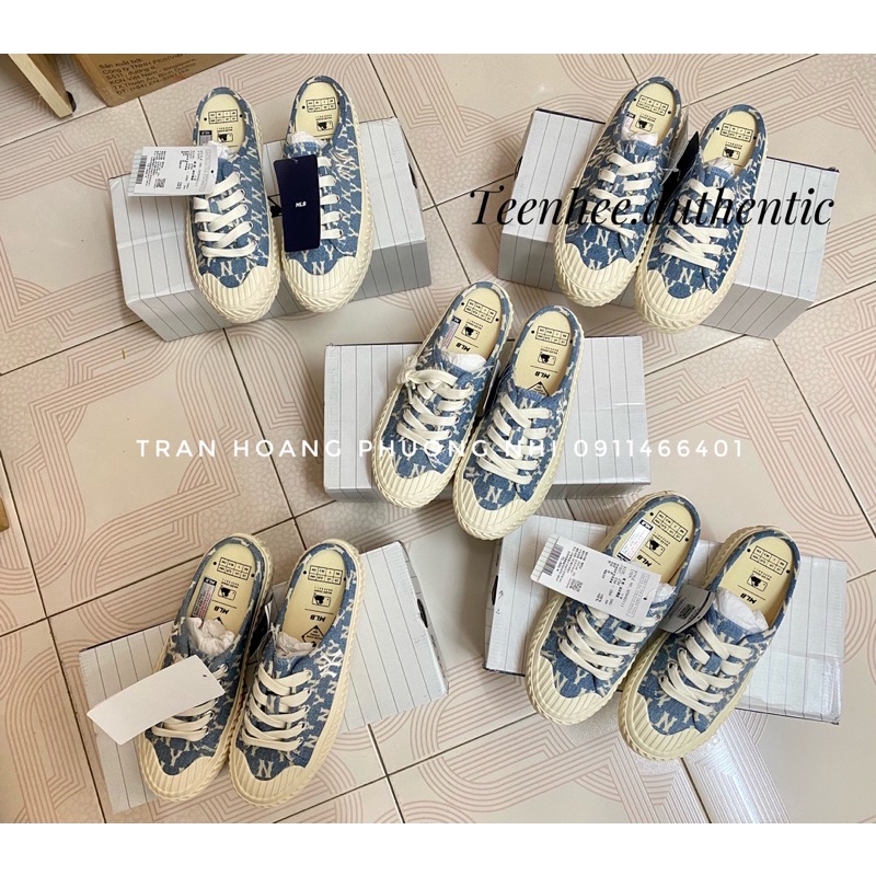 Giày MLB mule Denim nhạt full box tag chính hãng