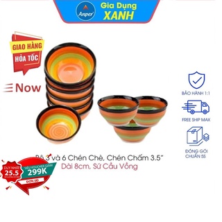 Mua Combo 6 chén ăn cơm 3 bát ăn cơm sứ ngấn 11.5 Cm sứ cầu vồng Anper  hiện đại an toàn sang trọng