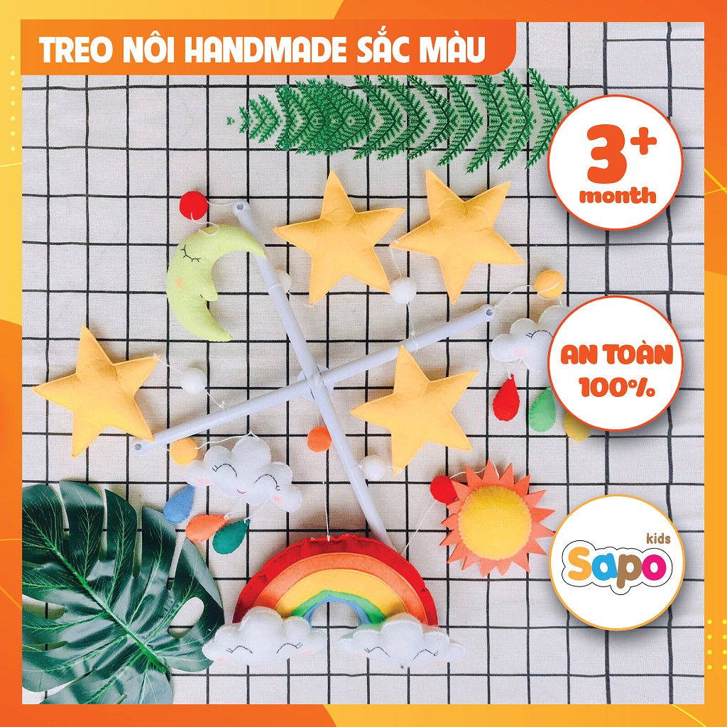 Bộ Treo Nôi Handmade MÀU SẮC Kích Thích Thị Giác Cho Bé Kèm Hộp Nhạc 35 Bài Hát