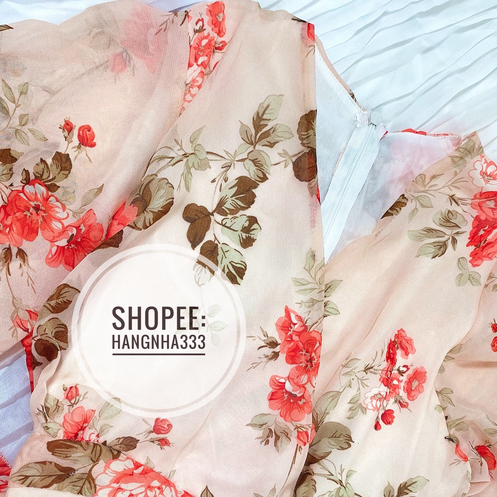 Jum váy hoa ROSY voan tà áo chéo cổ V trendy Ulzzang