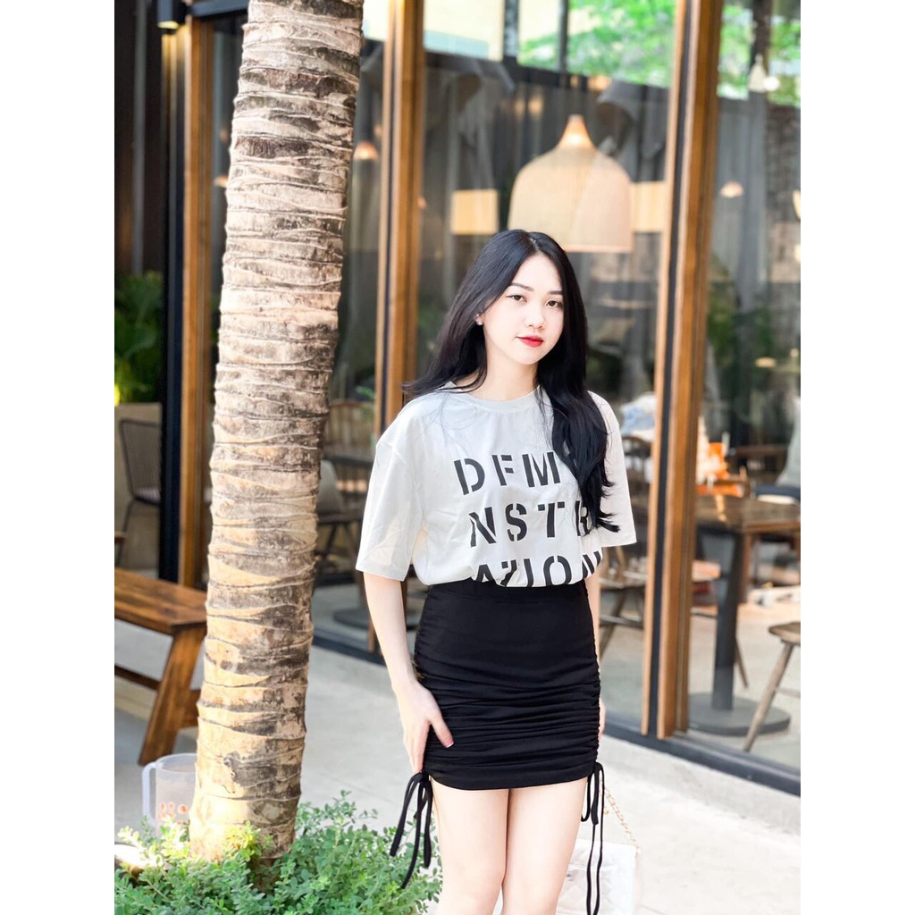 Sét áo phông kèm chân váy rút.Chân váy chất bozip dày dặn đẹp, áo chất cotton thoáng mát | BigBuy360 - bigbuy360.vn