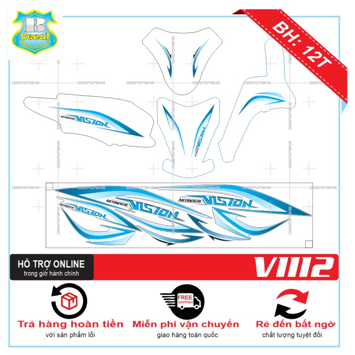 ( Quí khách vui lòng mang ra tiệm cho thợ dán ) Tem VISION 2014 CHỈ XANH DÁN XE TRẮNG [Bi Decal]