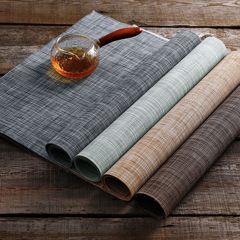 Long Size Japanese-style Solid Color Placemat PVC Woven Heat-insulating Table Runner Mat Waterproof Tableware Mats