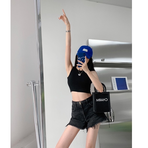 Cocory vn Áo Croptop Dệt Kim Sát Nách Hoạ Tiết Chữ Thêu Thời Trang Mùa Hè Cho Phái Nữ