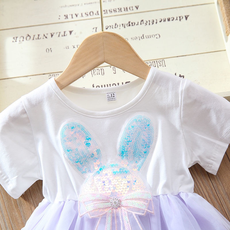 Đầm Công Chúa Phối Lưới Đính Kim Sa Tai Thỏ Kiểu Hàn Quốc Thời Trang Mùa Hè 2022 Dễ Thương Cho Bé Gái