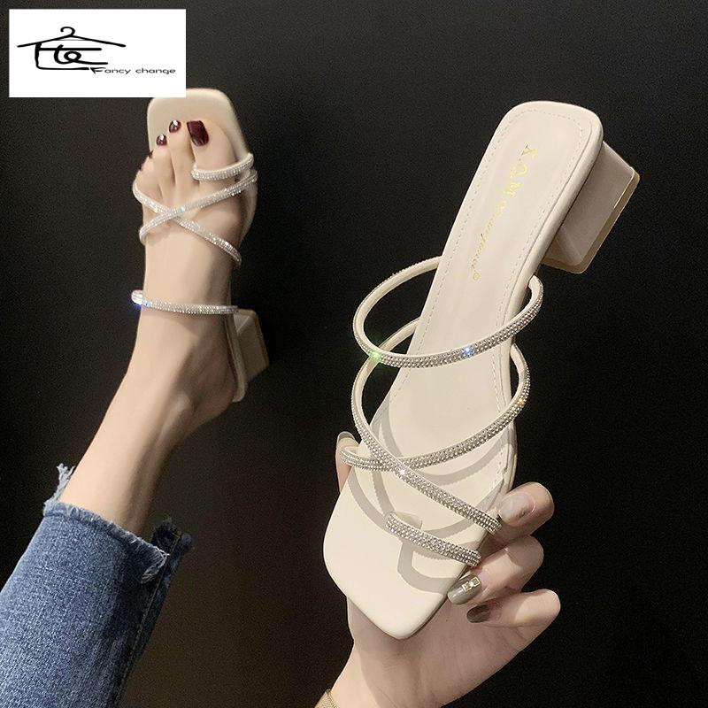 Dép Cao Gót Đính Đá Thời Trang Mùa Hè Dành Cho Nữ