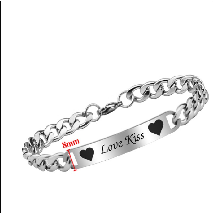 ( Có bán lẻ 1 chiếc ) Lắc tay cặp đôi inox thấy là thích màu bạc khắc chữ Y Love Kiss Y - Cam kết 1 đổi nếu đen & gỉ sét