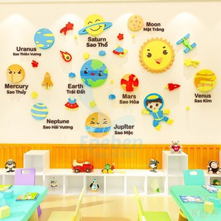 Tiếng Việt - Tranh Hệ Mặt Trời Các Hành Tinh Tranh Mica 3D Trang Trí Dán Tường Phòng Cho Bé