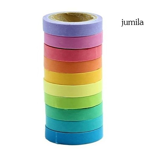 Set 10 Cuộn Băng Dính Washi Nhiều Màu Dùng Cho Trang Trí
