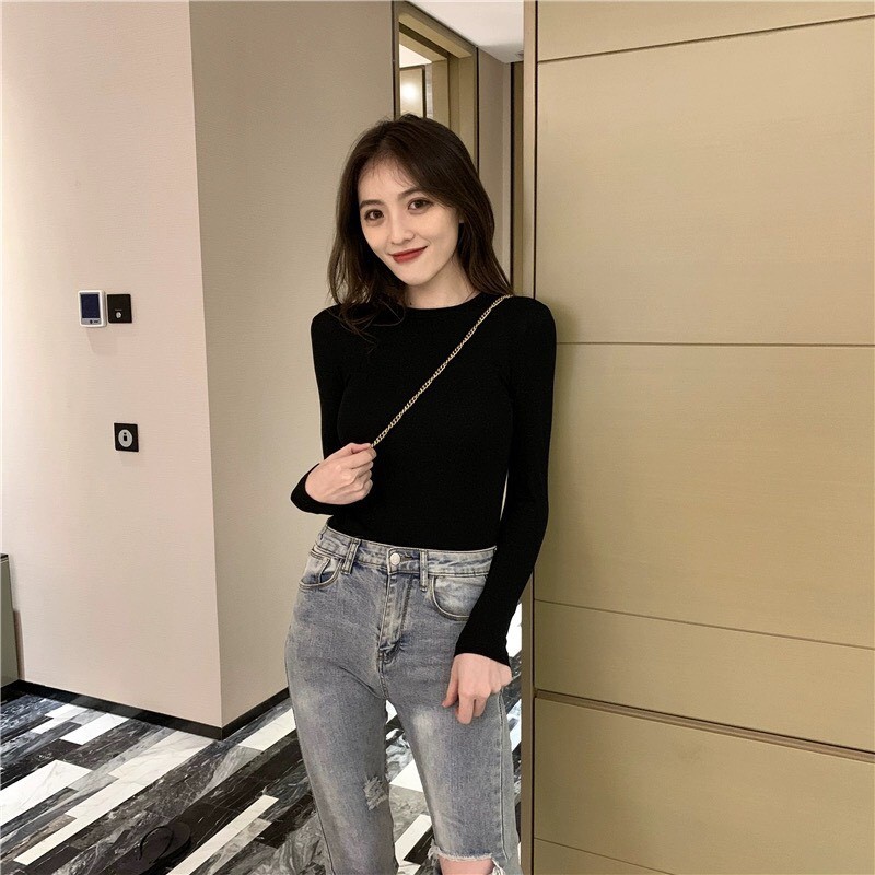 Áo Thun Dài Tay Cổ Tròn Chất Bozip Phong Cách Hàn