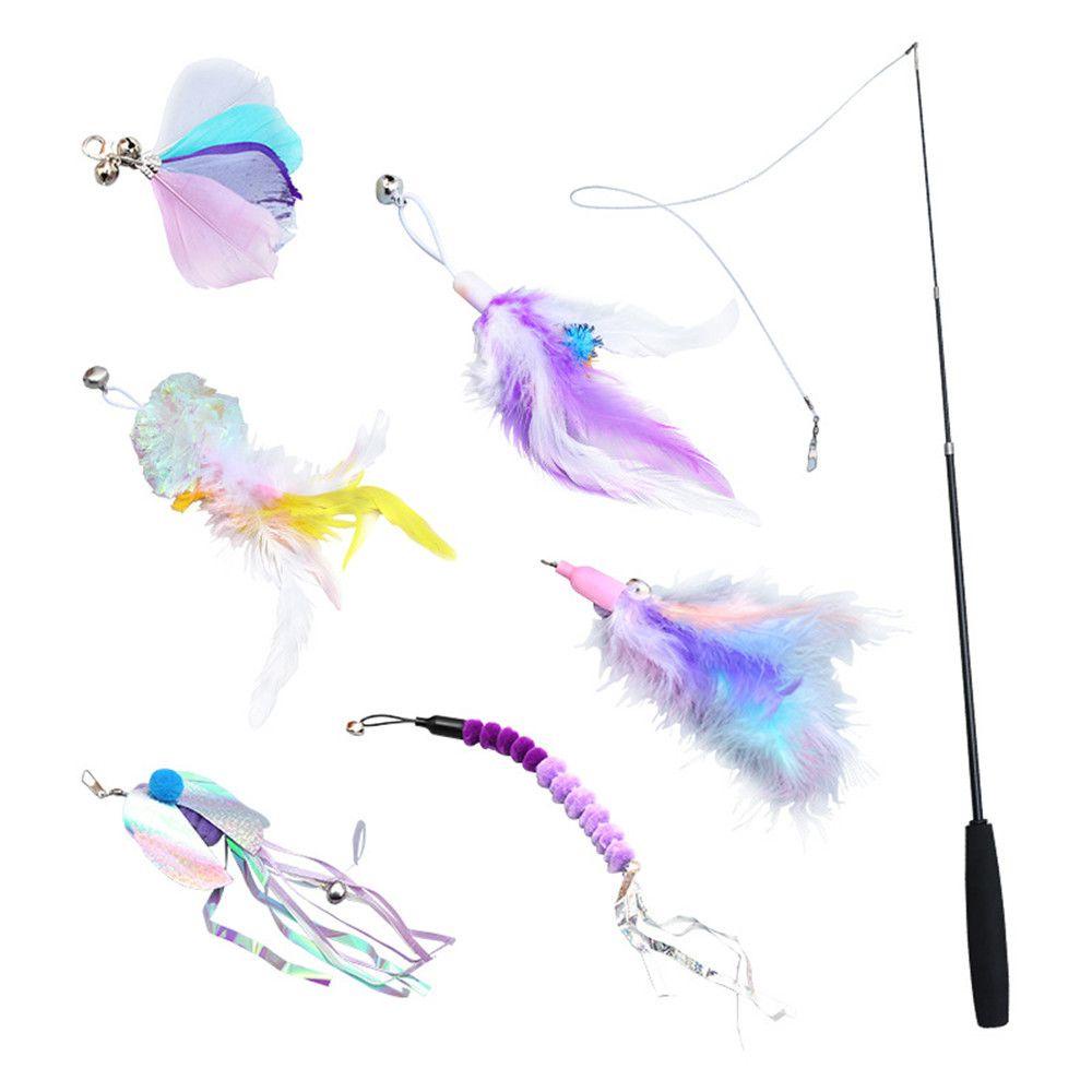 ZAIJIE24 Set 7 Gậy Đồ Chơi Họa Tiết Hoạt Hình Có Thể Điều Chỉnh Cho Mèo Cưng
