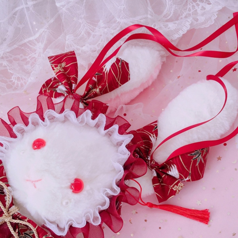 Túi Đeo Chéo Hình Thỏ Nhồi Bông Đính Ngọc Trai Phong Cách Lolita Dễ Thương