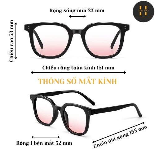 Kính Mát Thời Trang HOBO Mắt Kính Mát Nữ, Tròng Kính Trong Suốt Ửng Hồng Siêu Xinh, Thiết Kế Nhẹ Nhàng Chống Tia UV