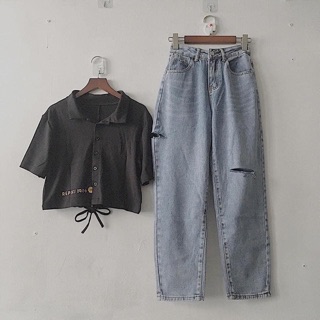 ẢNH THẬT CẬN CHẤT QUẦN BAGGY JEAN RÁCH OUTLINE PANT