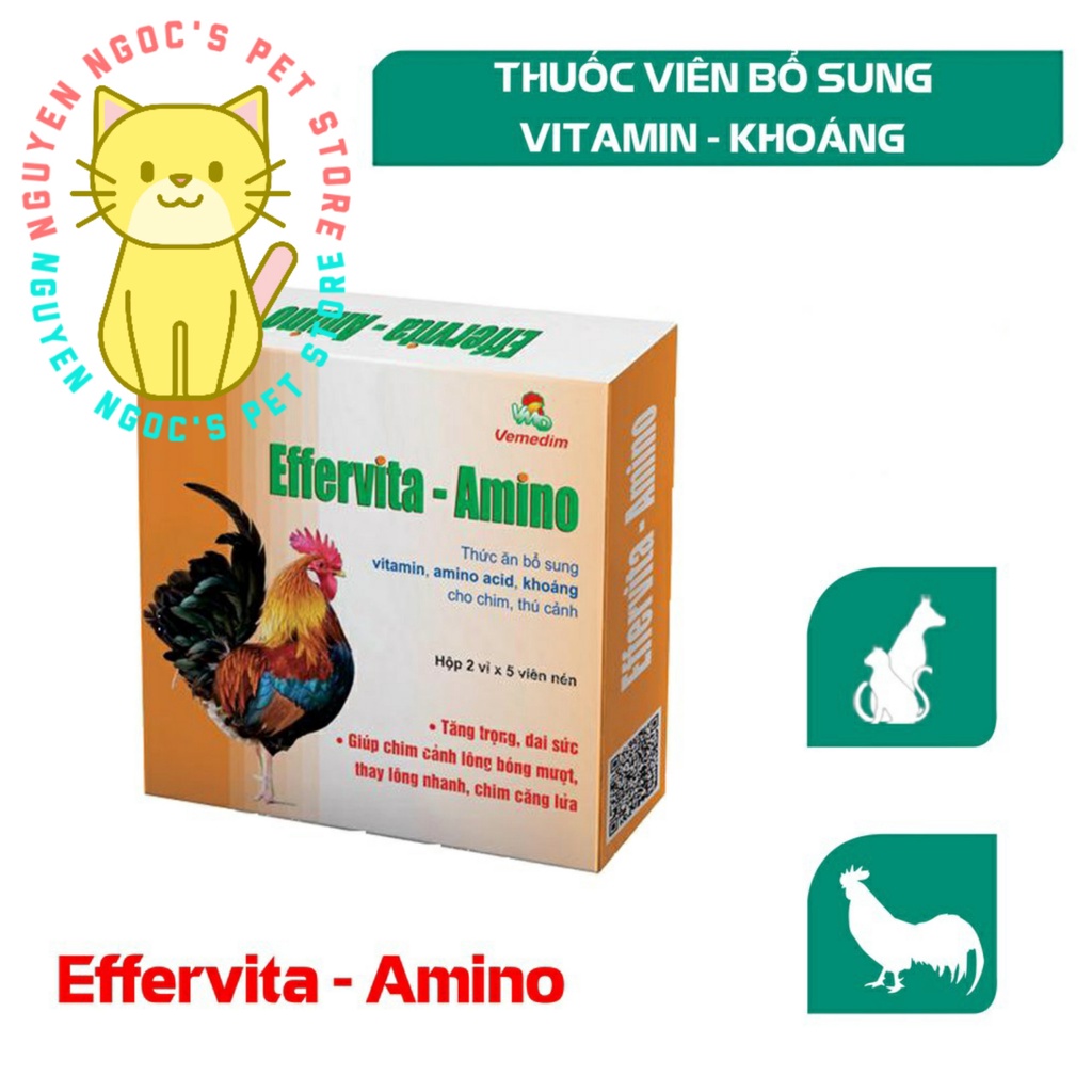 Một Viên Effervita - Amino bổ sung vitamin khoáng Chó Mèo , Gà Đá Vemedim