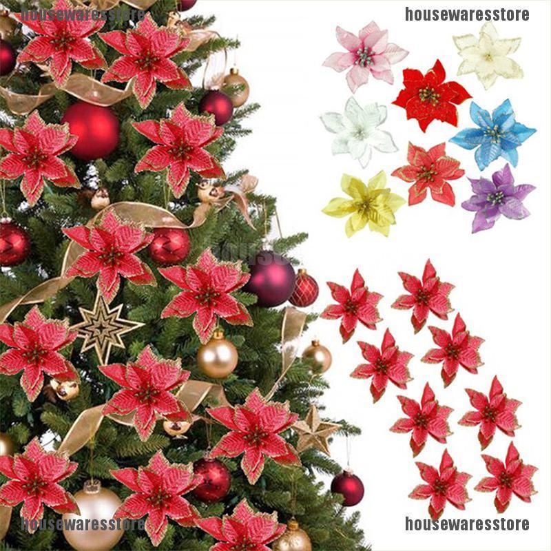 Bộ 10 Bông Hoa Giả Lấp Lánh Trang Trí Cây Thông Giáng Sinh