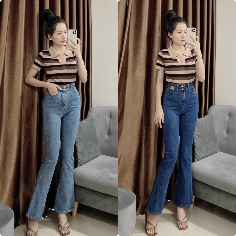 Quần jean ống bass ( loe) co giãn tốt , lưng siêu cao, hàng loại 1 ( hình thật 100%₫