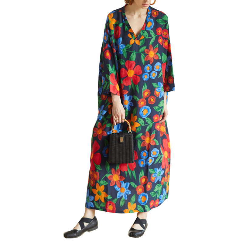 Đầm Maxi ZANZEA Tay Áo 3/4 Cổ Chữ V In Hoa Thời Trang Cho Nữ | BigBuy360 - bigbuy360.vn