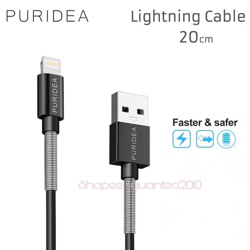 Cáp Ngắn Puridea 20cm 12W 2.4A Cáp Sạc Nhanh Puridea 0.2m Bọc Lò Xo