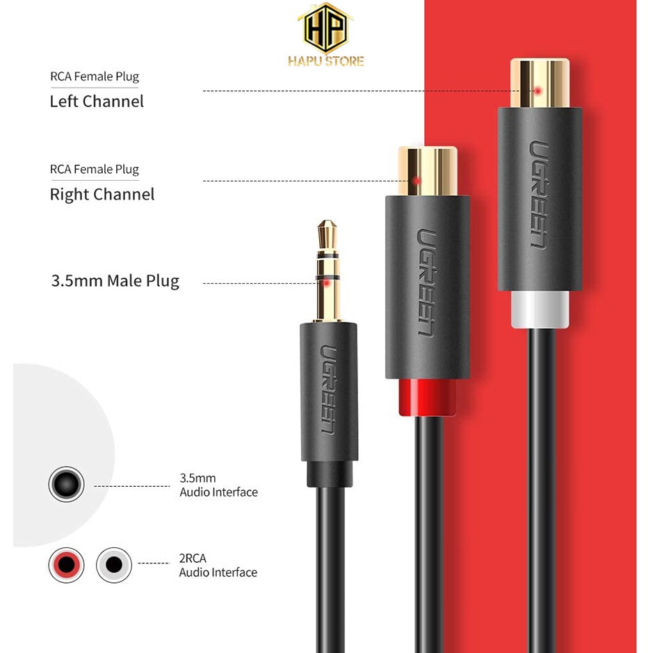 Cáp chuyển âm thanh từ 3.5mm ra 2 đầu hoa sen  Ugreen 10547 chính hãng - Hapustore
