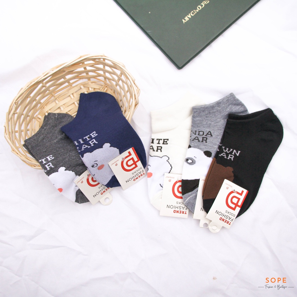 Tất vớ cổ ngắn nam nữ họa tiết hình gấu dễ thương - Sope Shop