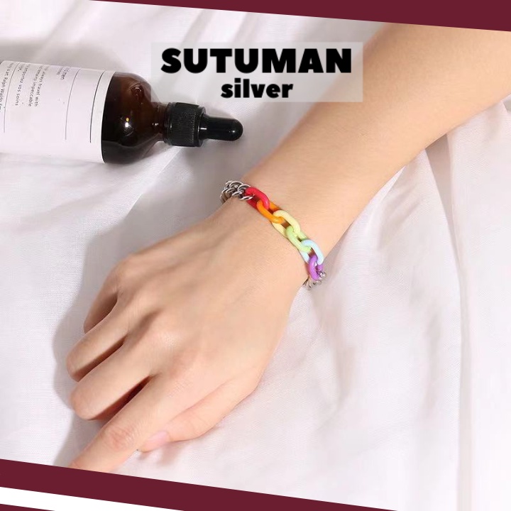 [GIAO HỎA TỐC] Vòng tay cầu vòng phụ kiện trang sức lắc tay unisex rainbow thương hiệu SUTUMANsilver