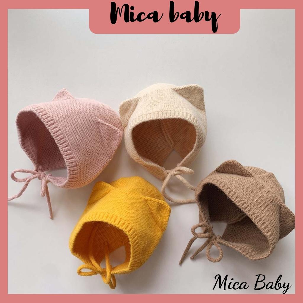 Mũ len cột dây kiểu dáng tai mèo đáng yêu cho bé Mica baby ML49