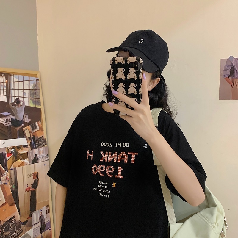 Áo Thun Ngắn Tay Dáng Rộng In Chữ Cá Tính Dễ Phối Đồ