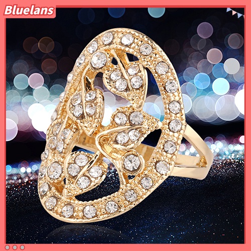 Nhẫn Hợp Kim Hình Chiếc Lá Khoét Lỗ Rỗng Đính Đá Sang Trọng Cho Nữ