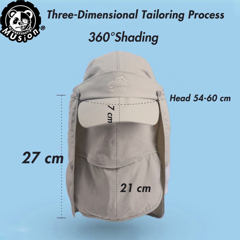 Mũ trùm đầu MUSION che nắng chống tia UV UPF 50+ dùng 4 cách phần vành tháo rời làm vườn ngoài trời đi bộ đường dài