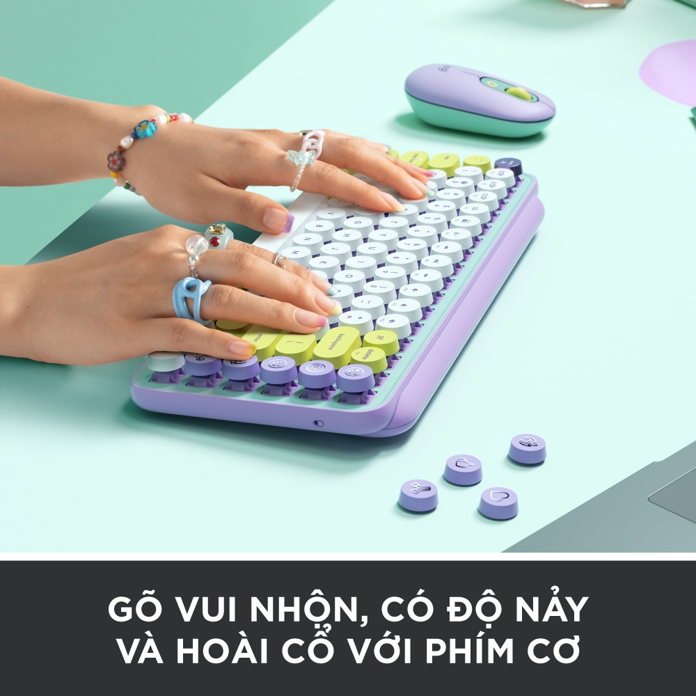 [Mã ELLOGIWL5 giảm 10%] Combo chuột và phím cơ không dây Logitech POP KEYS &amp; POP MOUSE với phím emoji có thể điều chỉnh