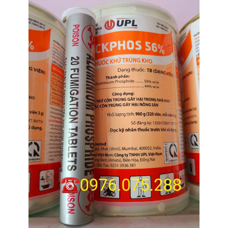 Thuốc xông mọt gạo,lúa,ngô,mỳ,thực phẩm QUICKPHOS 56% dạng tuýt 20 viên